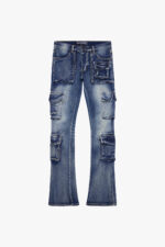 BLUE WASH STACKED FLARE JEAN