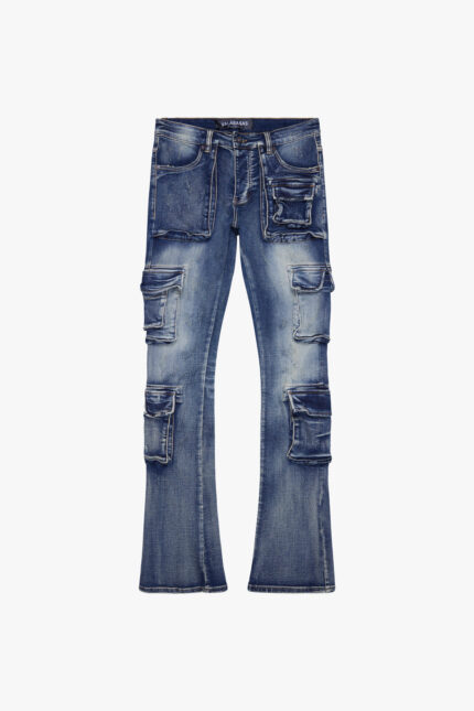 BLUE WASH STACKED FLARE JEAN