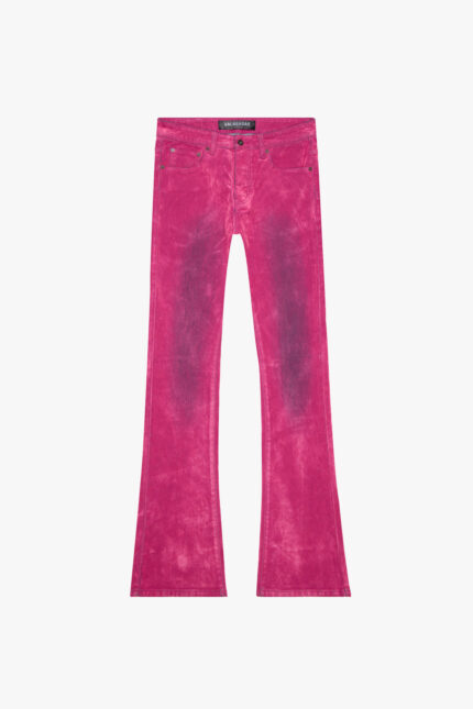 PINK SUEDE STACKED FLARE JEAN